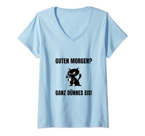 Damen Katze Mit Kaffee - Guten Morgen? Ganz Dünnes Eis T-Shirt mit V-Ausschnitt Damen Katze Mit Kaffee - Guten Morgen? Ganz Dünnes Eis T-Shirt mit V-Ausschnitt von Guten Morgen? Ganz Dünnes Eis Designs