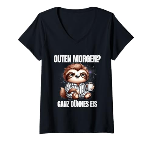 Damen Good Morgen? Very Thin Ice T-Shirt mit V-Ausschnitt von Guten Morgen Ganz dünnes Eis Outfit