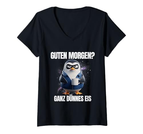 Damen Good Morgen? Very Thin Ice T-Shirt mit V-Ausschnitt Damen Good Morgen? Very Thin Ice T-Shirt mit V-Ausschnitt von Guten Morgen Ganz dünnes Eis Outfit