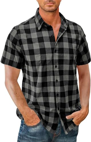 Gutsbox Herren Hemd Kurzarm Regular Fit Herrenhemden Freizeithemd Sommerhemd Aus 100% Baumwolle Kurzarmhemd Schwarz S von Gutsbox