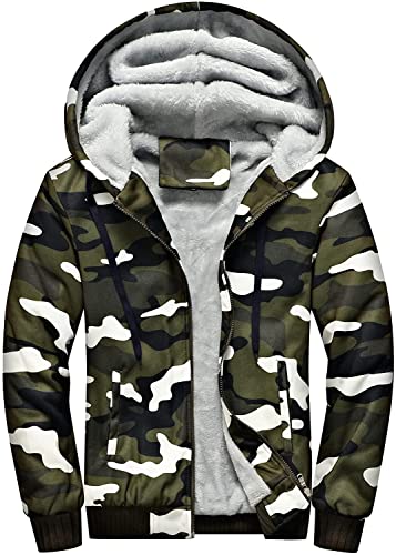 Gutsbox Herren Kapuzenpullover mit Reißverschluss Langarm Kapuzenjacke Sweatjacke Winter Warm Fleece Hoodie Jacke Winterjacke (5XL, Grün) von Gutsbox