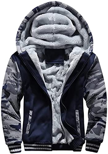 Gutsbox Herren Kapuzenpullover mit Reißverschluss Langarm Kapuzenjacke Sweatjacke Winter Warm Fleece Hoodie Jacke Winterjacke (S, Marineblau) von Gutsbox