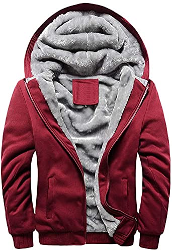 Gutsbox Herren Kapuzenpullover mit Reißverschluss Langarm Kapuzenjacke Sweatjacke Winter Warm Fleece Hoodie Jacke Winterjacke Rot von Gutsbox