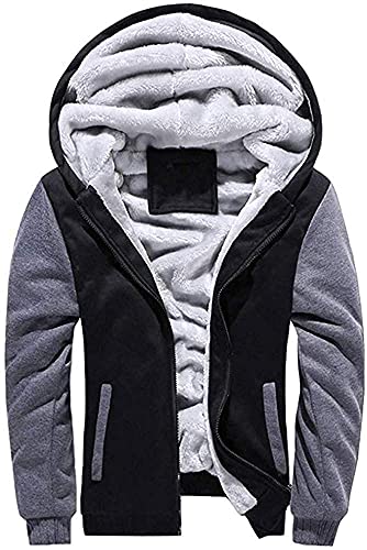 Gutsbox Herren Kapuzenpullover mit Reißverschluss Langarm Kapuzenjacke Sweatjacke Winter Warm Fleece Hoodie Jacke Winterjacke Schwarz-Grau S - 5XL von Gutsbox