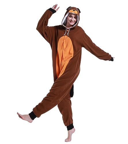 Guturris Biber Kostüm Pyjamas Tier Nachtwäsche Halloween Cosplay Kostüme Schlafanzug für Damen Herren Braun L von Guturris