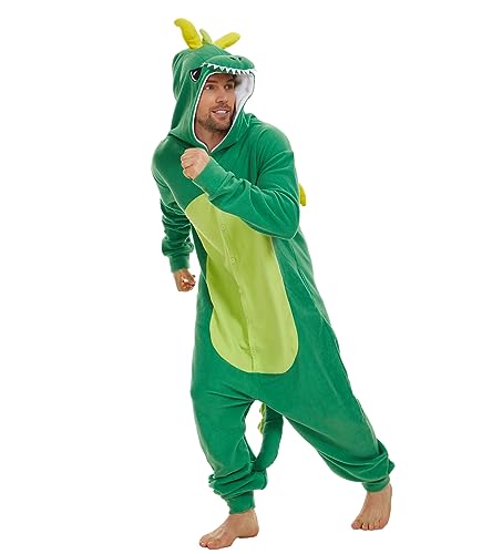 Guturris Unisex Drache Pyjamas Tier Schlafanzug Jumpsuit Halloween Cosplay Kostüm Schlafanzug Nachtwäsche Grün XL von Guturris