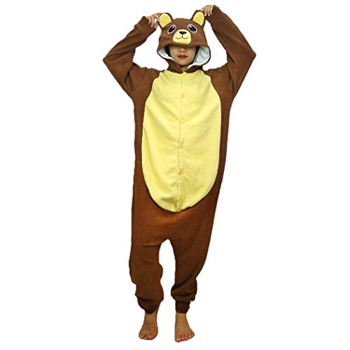 Guturris Unisex-Onesie-Pyjamas für Erwachsene Tier-Overall-Fleece-Rollenspiel-Kostüm Familien-Pyjamas Bär Brown L von Guturris