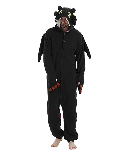 Guturris Unisex Schwarz Drache Onesie Pyjamas Tier Kostüm Schlafanzug Halloween Cosplay Jumpsuit Nachtwäsche für Erwachsene L von Guturris