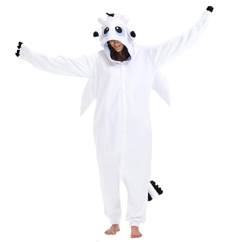 Guturris Unisex Weiß Drache Onesie Pyjamas Tier Kostüm Schlafanzug Halloween Cosplay Jumpsuit Nachtwäsche für Erwachsene S von Guturris