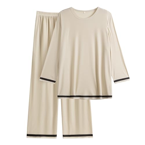 Guunify Hausanzug Lounge Pyjama Damen Schlafanzug Pyjamas Set Nachtwäsche Zweiteiliger Pjs Sets Cremefarbe XXL von Guunify