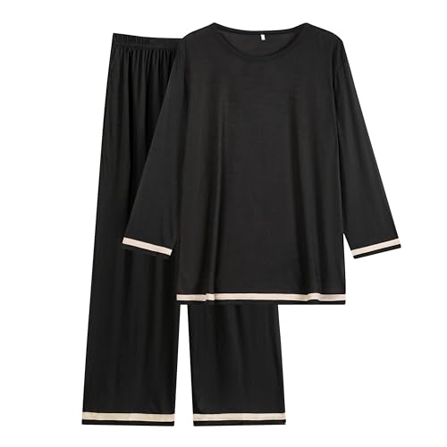 Guunify Hausanzug Lounge Pyjama Damen Schlafanzug Pyjamas Set Nachtwäsche Zweiteiliger Pjs Sets Schwarz M von Guunify