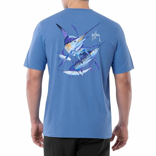 Guy Harvey Billfish Collection Herren-T-Shirt, kurzärmelig, Azure Blue/Slam, Mittel von Guy Harvey