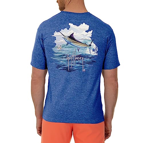 Guy Harvey Billfish Collection Herren-T-Shirt, kurzärmelig, Heather Royal/Jumping Marlin, L von Guy Harvey