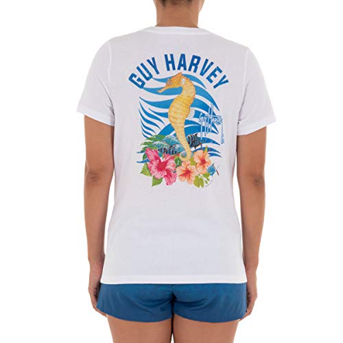 Guy Harvey Damen Graphic Kurzarm V-Ausschnitt T-Shirt - Weiß - Klein von Guy Harvey