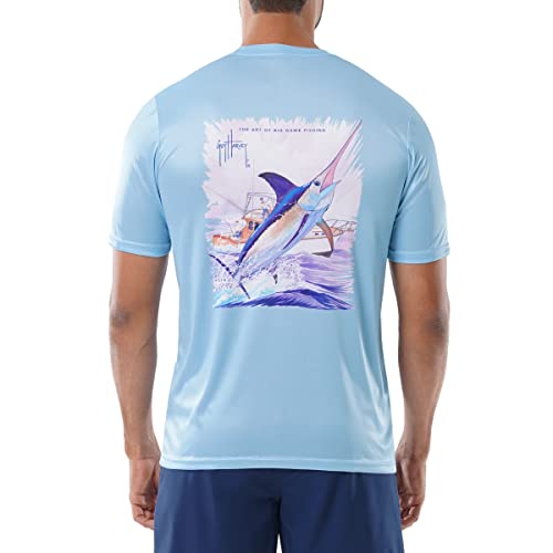 Guy Harvey Herren Kurzarm Performance T-Shirt mit UPF 30+ Sonnenschutz, Powder Blue/Big Game Schwert, L von Guy Harvey