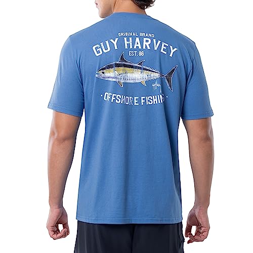 Guy Harvey Herren Offshore Fish Collection Kurzarm T-Shirt, Azure Blue/Offshore Backfin, L von Guy Harvey