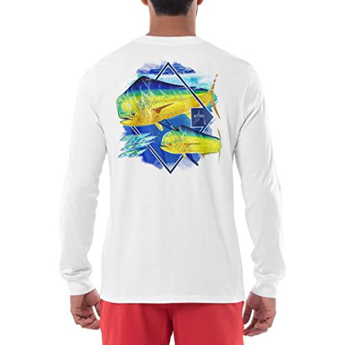 Guy Harvey Herren Offshore Fish Collection Langarm-T-Shirt, Hellweiß/Diamantschliff, XL von Guy Harvey