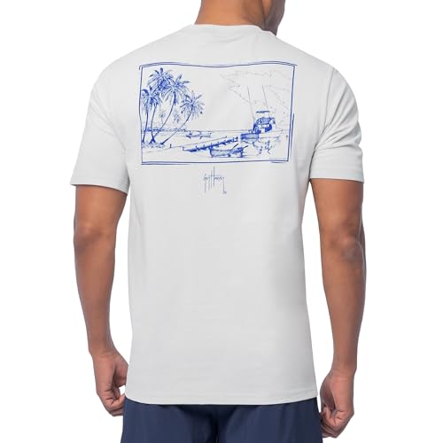 Guy Harvey Herren-T-Shirt aus der Offshore-Fisch-Kollektion, kurzärmelig, Glacier Grey/Harvest, Klein von Guy Harvey