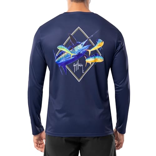 Guy Harvey Langärmeliges Performance-T-Shirt für Herren mit UPF 30+ Sonnenschutz, Estate Blue/Diamond Blue, L von Guy Harvey