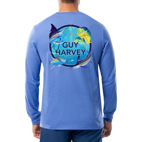 Guy Harvey Offshore Fish Collection Langarm-T-Shirt für Herren, Azurblau/Collage, XX-Large von Guy Harvey
