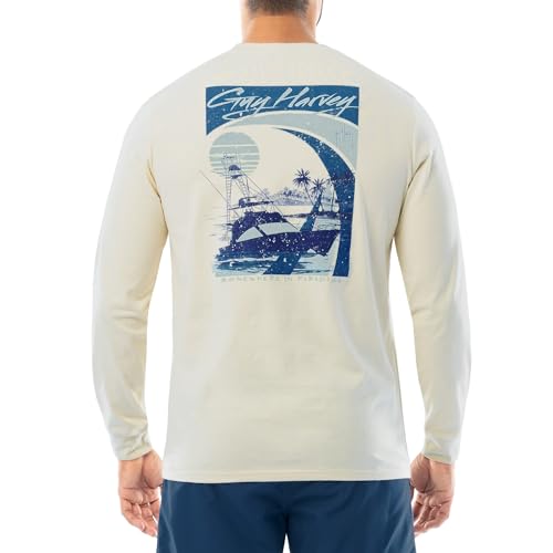 Guy Harvey Offshore Fish Collection Langarm-T-Shirt für Herren, Mandelmilch/Sunset Paradise, L von Guy Harvey