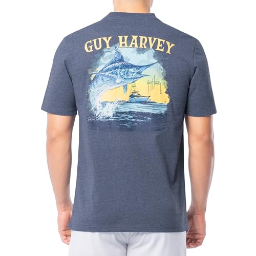 Guy Harvey Threadcycled Herren-T-Shirt, kurzärmelig, Navy Heather/Sketchy Blue, L von Guy Harvey