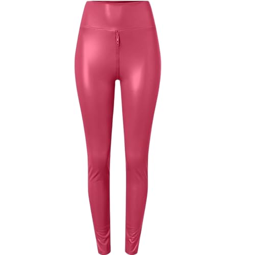 GuyAna Damen-Leggings aus Kunstleder mit Zwei-Wege-Reißverschluss im Schritt, Stretch, Leggings aus mattem Leder, Kunstlederhose (Burgundy,L) von GuyAna