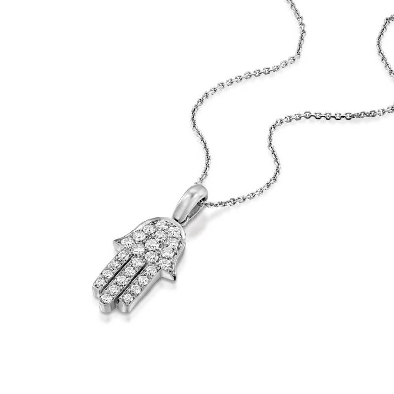 0, 44 Karat Diamant Hamsa 18K Weißgold Halskette von GuyGrossJewelry