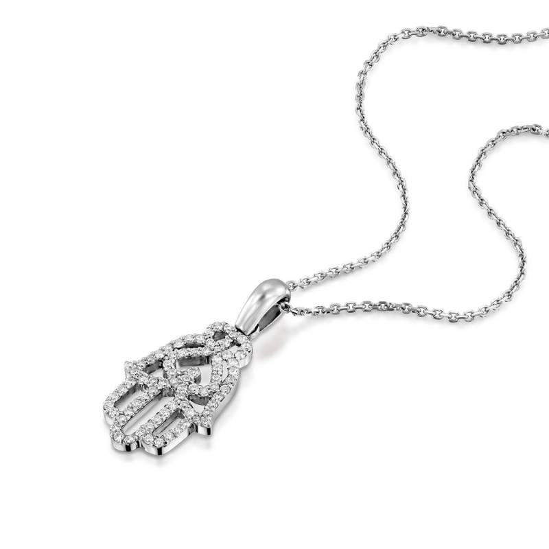 0.31Ct Diamant Hamsa Anhänger Halskette, Einzigartige Hand Charme Glücksbringer von GuyGrossJewelry