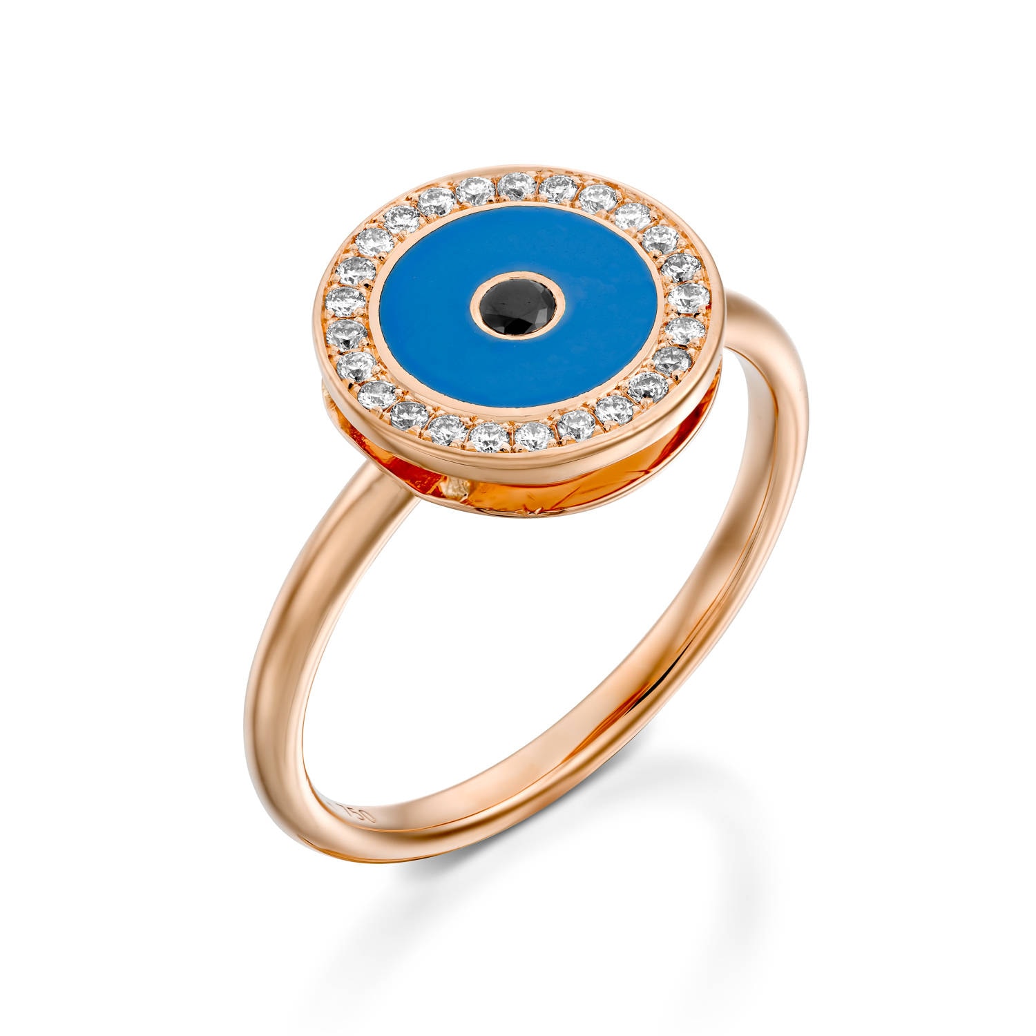 Alle Sehen Auge, Böse Auge Gold Ring, Schutz, Stilvolle Handgemachte Emile, Schwarzer Diamant, Türkis Blaues von GuyGrossJewelry