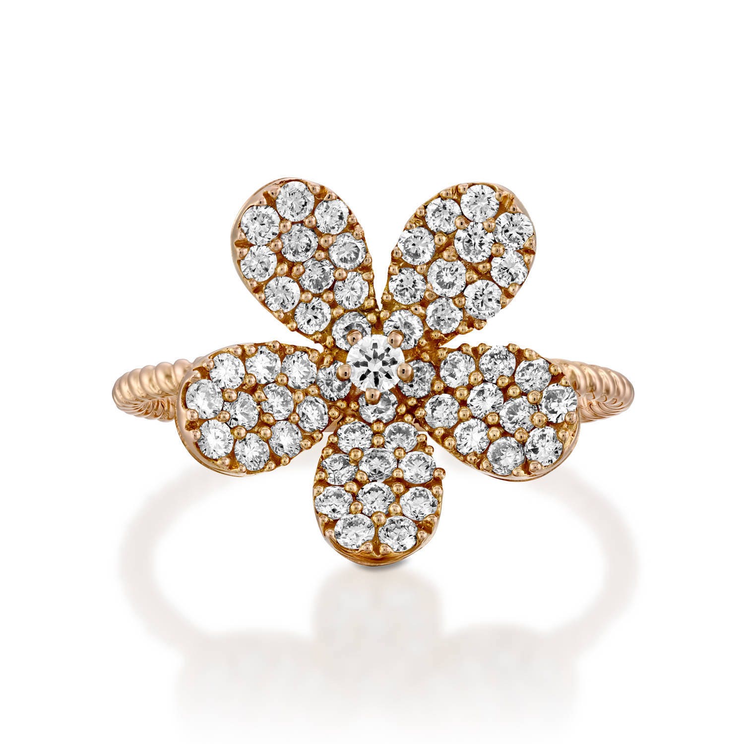 Blume Gold Diamant Verlobungsring von GuyGrossJewelry