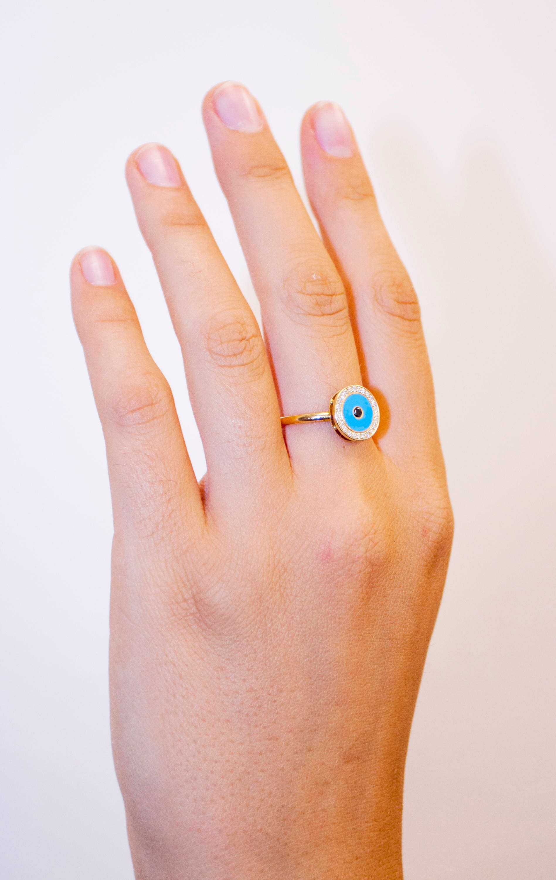 Böser Blick Ring, Blaues Auge, Schutz, Miyuki Delica, Handgemachter Diamant, Diamant Türkis, Miyuki, Stilvoll von GuyGrossJewelry