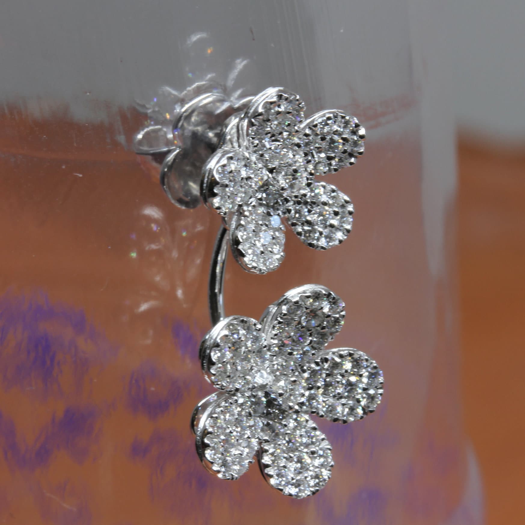 Floral Doppel Ohrstecker Diamant Ohrringe, Ohr Jacke Ohrstecker, Tropfen Hochzeit Braut Ohrringe von GuyGrossJewelry
