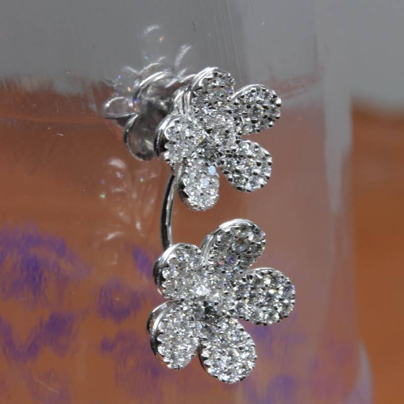 Floral Doppel Ohrstecker Diamant Ohrringe, Ohr Jacke Ohrstecker, Tropfen Hochzeit Braut Ohrringe von GuyGrossJewelry