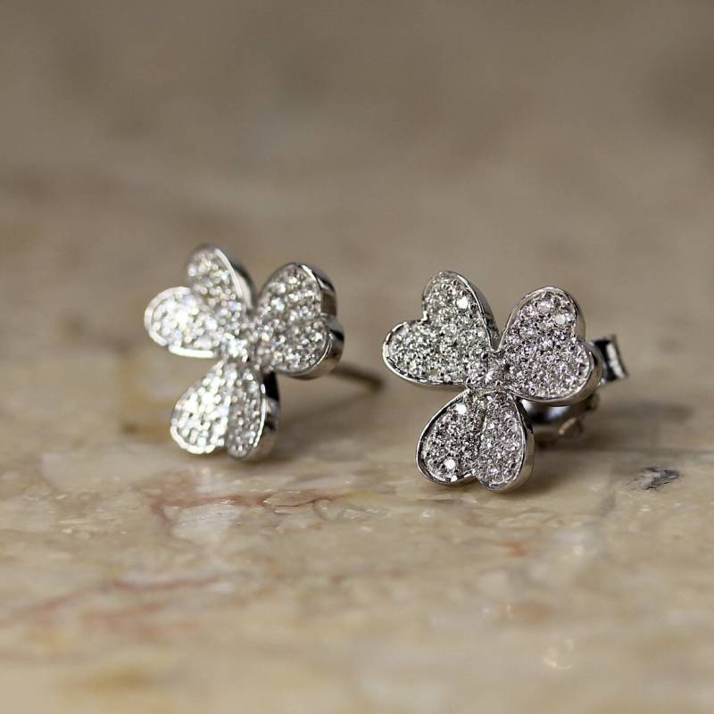 Kirschblüte Weiß 18K Ohrringe, Blumen Bolzen Floral Sakura Diamant Statement Schmuck, Natur Inspiriert Geschenk von GuyGrossJewelry