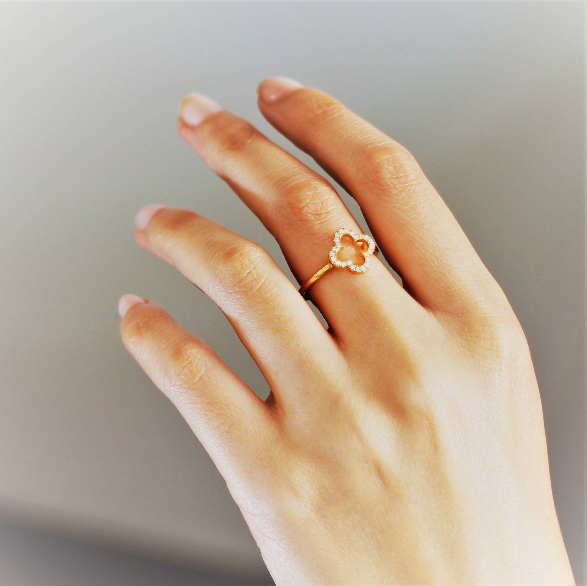 Kleeblatt-Ring Aus Massivem Gold, Diamant-Kleeblatt-Ring, Kleeblatt, Blume, Blumen, Irisch, Glück, Vierblättriges Kleeblatt von GuyGrossJewelry