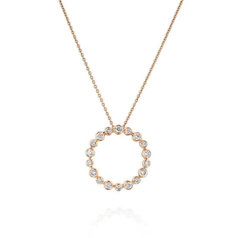 Kreis Der Liebe, Rosegold, Runder Diamant-Kreis-Anhänger, Diamant-Bouquet, Kreis-Halskette, Offener Kreis-Diamant-Anhänger von GuyGrossJewelry