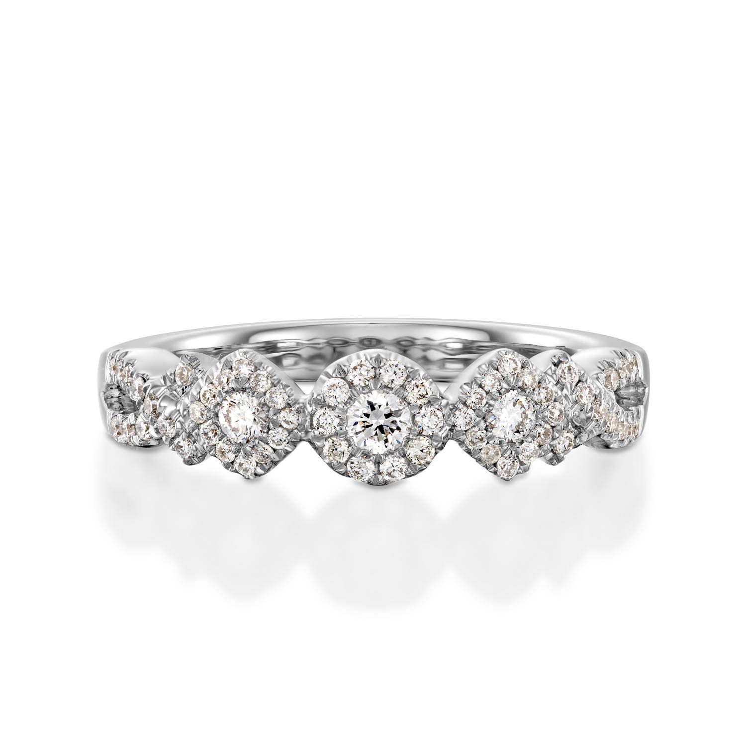 Lünette Verlobungsring Halbe Ewigkeit Hochzeit Band Voller Milgrain Ring Stapeln Jahrestag Versprechen von GuyGrossJewelry