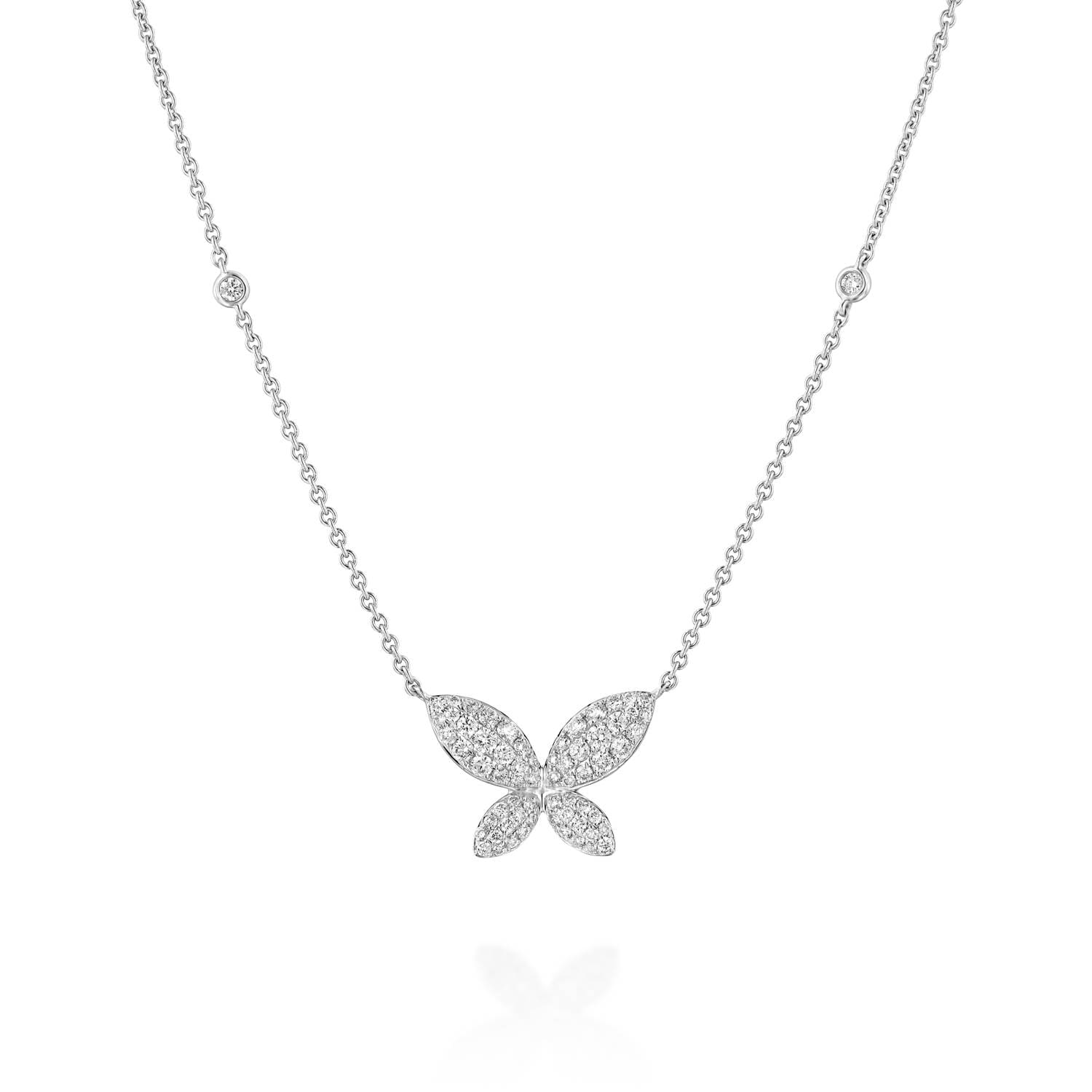 Natürliche Diamant Schmetterling Anhänger Halskette in 750 Weißgold von GuyGrossJewelry