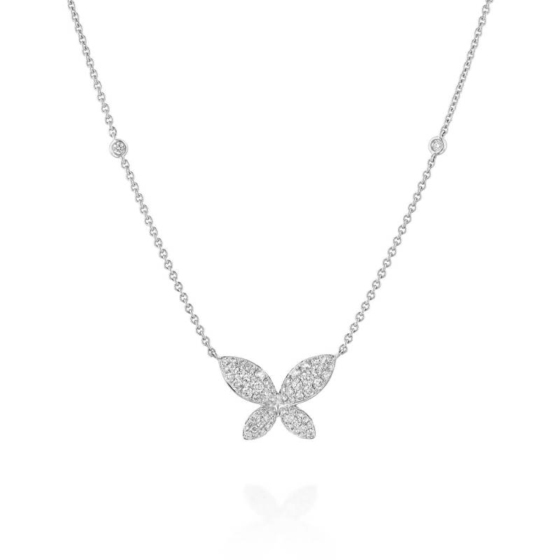 Natürliche Diamant Schmetterling Anhänger Halskette in 750 Weißgold von GuyGrossJewelry