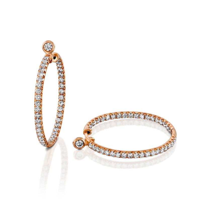 Rose Gold Creolen - Diamant Creolen, Jubiläumsgeschenk, Braut Ohrringe, Hochzeitsschmuck von GuyGrossJewelry