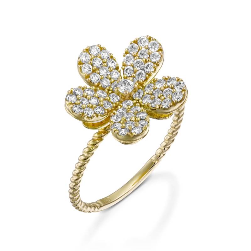 Sakura Blume Diamant Verlobungsring Aus 750Er Gelbgold - Damenschmuck von GuyGrossJewelry