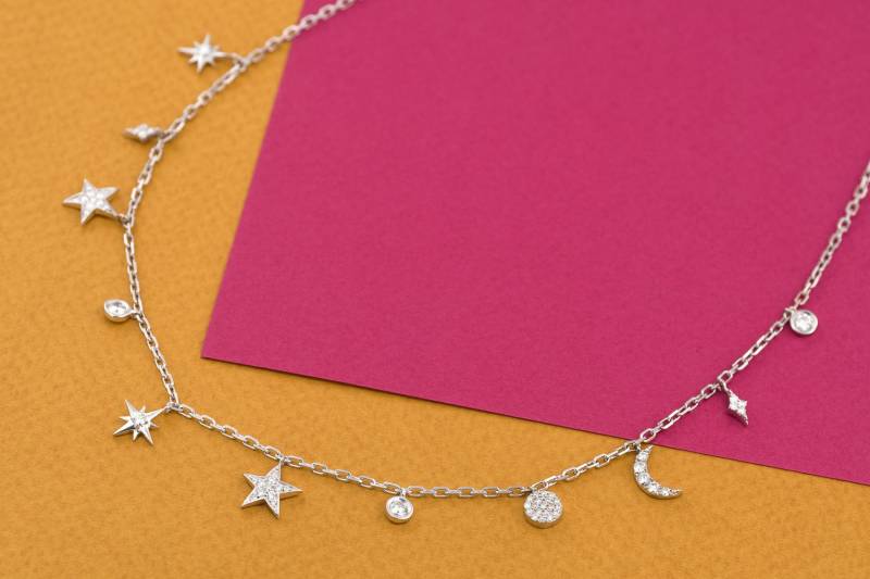 Solide 18K Gold Celestial Constellation Diamant Halskette, Statement Schmuck, Sonne Mond & Stern Charm Einzigartige Qualität Weihnachtsgeschenk Für von GuyGrossJewelry