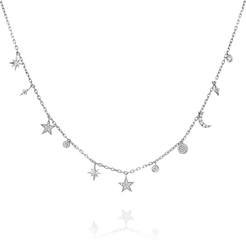 Zierliche Halskette Diamant Schmuck Sonne Mond Stern Charms Hochzeit Braut Halskette 0.56Ct von GuyGrossJewelry