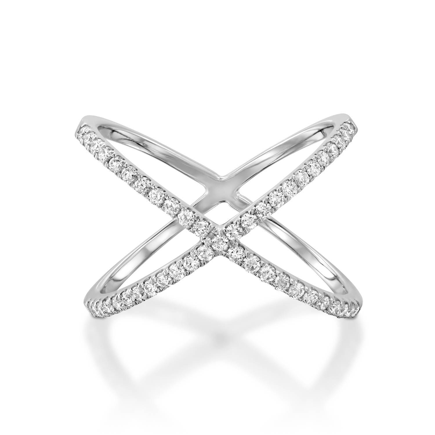x Diamantring, Weißgold Moderner Ring, Crossing Goldring, Criss Cross Jubiläumsring Trendige Ringe von GuyGrossJewelry