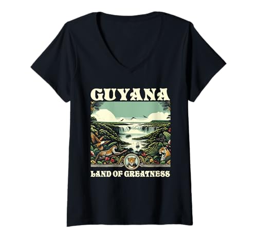 Damen Guyana Flagge Heimat Land Heimat Stolz Guyanaese Wurzeln T-Shirt mit V-Ausschnitt Damen Guyana Flagge Heimat Land Heimat Stolz Guyanaese Wurzeln T-Shirt mit V-Ausschnitt von Guyana Country Guyanaese Roots