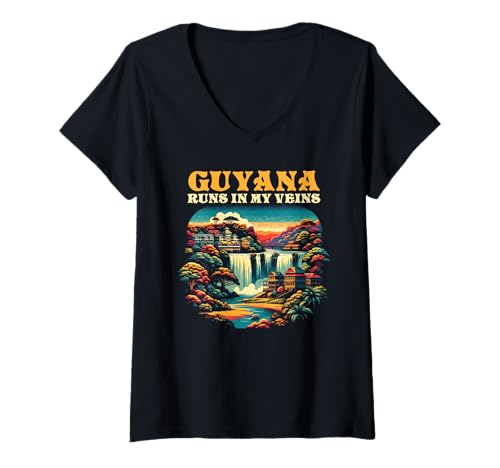 Damen Guyana Flagge Heimat Land Heimat Stolz Guyanaese Wurzeln T-Shirt mit V-Ausschnitt Damen Guyana Flagge Heimat Land Heimat Stolz Guyanaese Wurzeln T-Shirt mit V-Ausschnitt von Guyana Country Guyanaese Roots