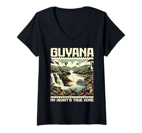 Damen Guyana Flagge Heimat Land Heimat Stolz Guyanaese Wurzeln T-Shirt mit V-Ausschnitt Damen Guyana Flagge Heimat Land Heimat Stolz Guyanaese Wurzeln T-Shirt mit V-Ausschnitt von Guyana Country Guyanaese Roots