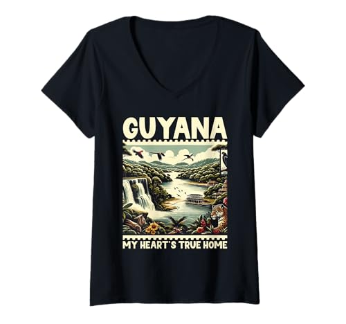 Damen Guyana Flagge Heimat Land Heimat Stolz Guyanaese Wurzeln T-Shirt mit V-Ausschnitt Damen Guyana Flagge Heimat Land Heimat Stolz Guyanaese Wurzeln T-Shirt mit V-Ausschnitt von Guyana Country Guyanaese Roots