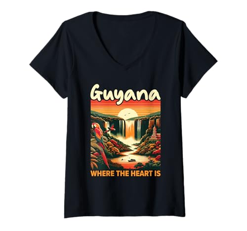 Damen Guyana Flagge Heimat Land Heimat Stolz Guyanaese Wurzeln T-Shirt mit V-Ausschnitt Damen Guyana Flagge Heimat Land Heimat Stolz Guyanaese Wurzeln T-Shirt mit V-Ausschnitt von Guyana Country Guyanaese Roots